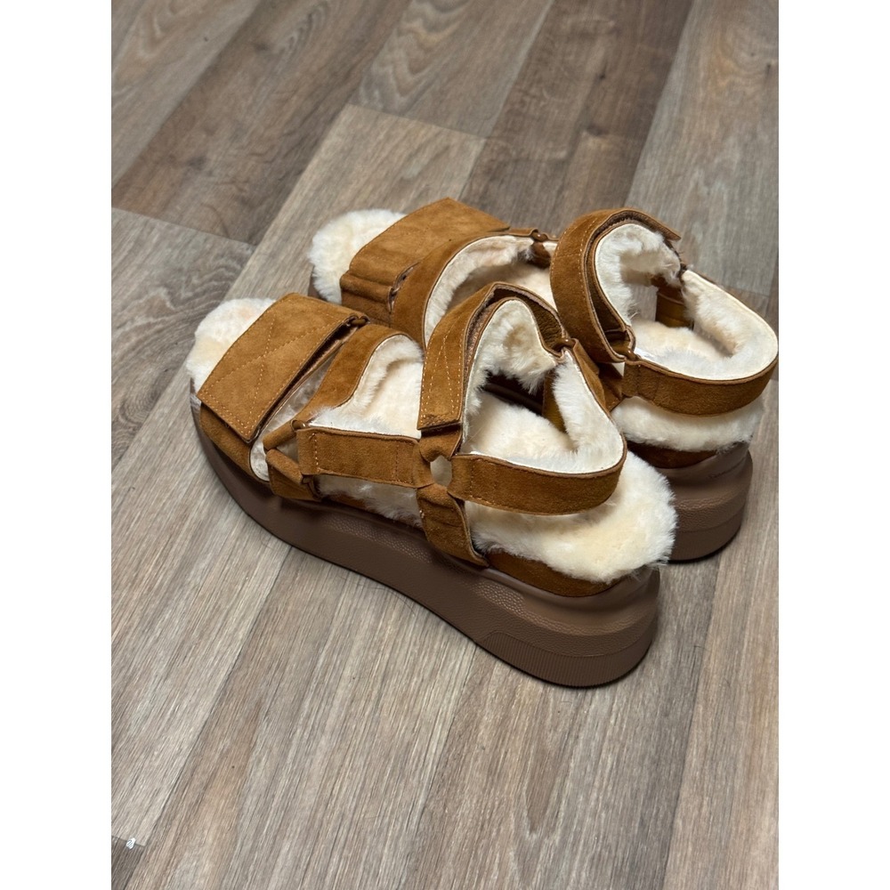 Suzanne Rae Womens Tan Suede Shearling Lined Platform Sporty Sandals Strappy - Picture 4 of 10